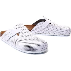 DR. BRINKMANN 600251-3 weiss, klapki profilatyczne damskie. Białe klapki Dr. Brinkmann, bez wzorów, ze skóry, bez obcasa. Za 254,90 zł.