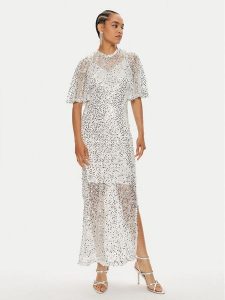 Vila Sukienka wieczorowa Vidance S/S 14103264 Srebrny Regular Fit. Szare kombinezony Vila, l, bez wzorów, z syntetyku, wizytowe, bez kołnierzyka, bez ramiączek. Za 239,99 zł.