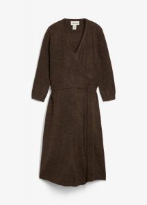 Miękka dzianinowa sukienka ciążowa i do karmienia piersią z rękawami 3/4. Brązowe sukienki bonprix, bez wzorów, z dzianiny, bez kołnierzyka, moda ciążowa, bez ramiączek. Za 142,99 zł.