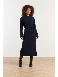 Smashed Lemon Sukienka dzianinowa w kolorze granatowym rozmiar: XL. Niebieskie sukienki Smashed Lemon, na co dzień, xl, bez wzorów, z dzianiny, bez kołnierzyka, bez ramiączek, midi, proste. Za 143,99 zł.