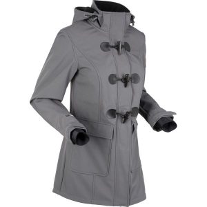 Kurtka budrysówka softshell, z materiału odpychającego wodę. Czarne kurtki bonprix, bez wzorów, z softshellu, z kapturem. Za 299,99 zł.