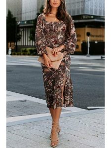 Milan Kiss Sukienka w kolorze brązowym ze wzorem rozmiar: L. Brązowe sukienki Milan Kiss, na co dzień, l, bez wzorów, bez kołnierzyka, bez ramiączek, midi, proste. Za 92,42 zł.