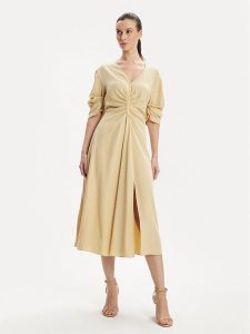 DKNY Sukienka codzienna D2A4BIAM Beżowy Regular Fit. Brązowe kombinezony DKNY, na co dzień, bez wzorów, z lyocellu, bez kołnierzyka, bez ramiączek, proste. Za 679,99 zł.