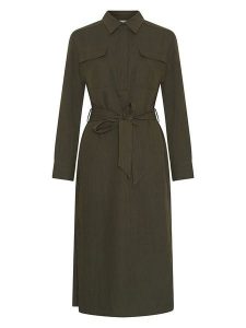 MOSS COPENHAGEN Sukienka w kolorze khaki rozmiar: S. Brązowe sukienki Moss Copenhagen, na co dzień, s, bez wzorów, z tkaniny, bez kołnierzyka, bez ramiączek, midi, proste. Za 180,06 zł.