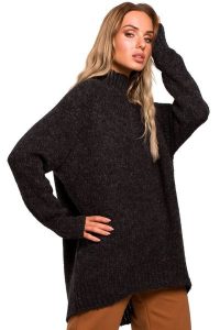 Sweter damski oversize asymetryczny sweter z wełną szary grafitowy. Szare swetry oversize Polskie swetry, na zimę, l, bez wzorów, z dzianiny, bez ramiączek. Za 259,00 zł.