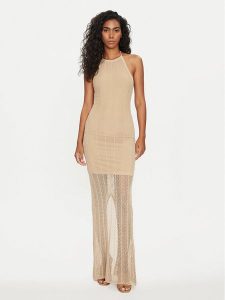 Guess Sukienka codzienna Sophie W4GK24 Z3E60 Beżowy Slim Fit. Brązowe kombinezony Guess, na co dzień, xxl, z aplikacjami, z syntetyku, bez kołnierzyka, bez ramiączek, proste. Za 429,99 zł.