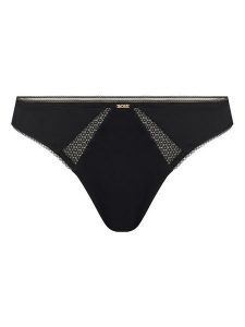 BOSS Stringi Pure 50545055 Czarny. Czarne stringi Boss, bez wzorów, z syntetyku. Za 119,99 zł.