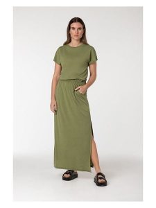 Super.natural Sukienka "Feel Good" w kolorze khaki rozmiar: M. Brązowe sukienki super.natural, m, bez wzorów, z wełny, bez kołnierzyka, bez ramiączek, maxi. Za 173,99 zł.