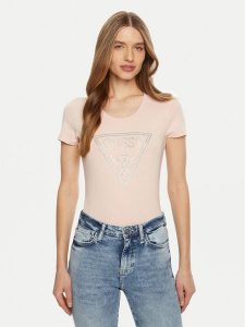 Guess T-Shirt W5RI11 J1314 Różowy Regular Fit. Czerwone t-shirty Guess, xs, z aplikacjami, z bawełny, bez kołnierzyka, bez ramiączek. Za 109,99 zł.