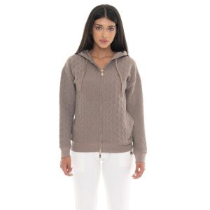 Leone 1947 Braid Damen, Bluza z geflochtenem Stoff, Kapuze, Reißverschluss. Brązowe bluzy LEONE 1947 APPAREL, bez wzorów, z bawełny, bez kaptura. W wyprzedaży za 191,56 zł.