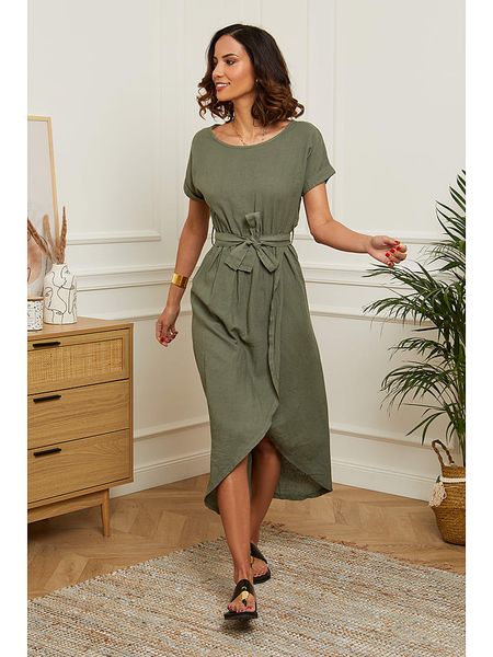 Le Monde du Lin Lniana sukienka "Lydia" w kolorze khaki rozmiar: 36/38. Brązowe sukienki Le Monde du Lin, bez wzorów, ze lnu, klasyczne, bez kołnierzyka, bez ramiączek, maxi. Za 132,05 zł.