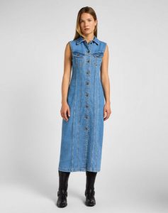 LEE DAMSKA SUKIENKA JENSOWA LONG SLIM DRESS FEELING FINE 112355119 LI68016317. Sukienki Lee, m, bez wzorów, bez kołnierzyka, bez ramiączek. Za 269,99 zł.