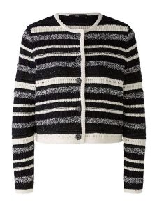 Oui Kardigan w kolorze czarno-białym rozmiar: 42. Białe kardigany Oui, bez wzorów, ze splotem, bez ramiączek. Za 217,99 zł.