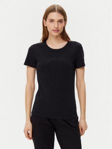 Guess T-Shirt O5GI02 KBBU1 Czarny Regular Fit. Czarne t-shirty Guess, xs, z aplikacjami, z bawełny, bez kołnierzyka, bez ramiączek. Za 79,99 zł.