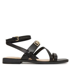 Sandały Guess. Czarne sandały Guess, z aplikacjami, bez obcasa, na płaskiej podeszwie, bez zapięcia. Za 499,99 zł.