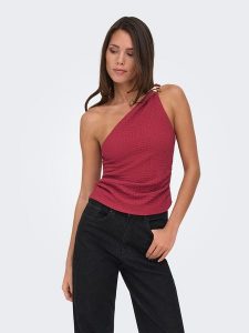 ONLY Top w kolorze bordowym rozmiar: M. Czerwone topy ONLY, m, z aplikacjami, bez kołnierzyka, bez ramiączek. Za 103,37 zł.