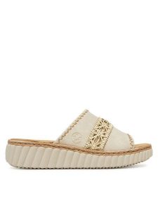 Rieker Klapki CEO-69278-60 Beżowy. Brązowe klapki Rieker, bez wzorów, z materiału, bez obcasa. Za 299,99 zł.