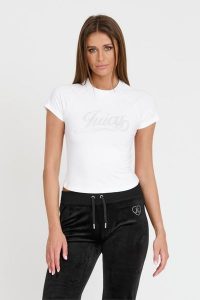 JUICY COUTURE Biały t-shirt Retroshrunken Tee. Białe t-shirty Juicy Couture, s, bez wzorów, bez kołnierzyka, bez ramiączek. W wyprzedaży za 128,99 zł.