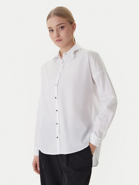 Morgan Koszula 261-CGRAM Biały Oversize. Białe koszule Morgan, bez wzorów, z bawełny, bez kołnierzyka, bez ramiączek. Za 279,99 zł.