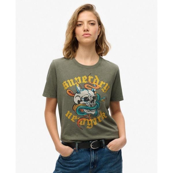 Luźna koszulka Neo Trad Tattoo. Zielone koszulki sportowe Superdry, bez wzorów, z bawełny, bez ramiączek. Za 152,00 zł.
