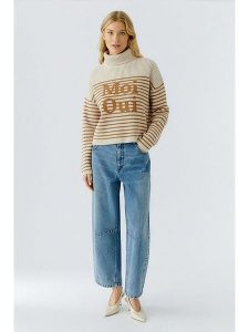 Oui Golf w kolorze kremowo-karmelowym rozmiar: 38. Brązowe golfy Oui, bez wzorów, prążkowane. Za 409,45 zł.