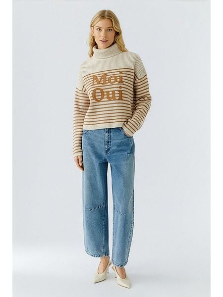 Oui Golf w kolorze kremowo-karmelowym rozmiar: 36. Brązowe golfy Oui, bez wzorów, prążkowane. Za 396,24 zł.