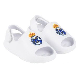 Real Madryt klapki sandały na rzep beach pool flip flops białe. Białe klapki REAL MADRID, bez wzorów, bez obcasa. Za 99,00 zł.