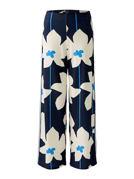 Oui Spodnie w kolorze granatowym rozmiar: 36. Niebieskie spodnie z wysokim stanem Oui, bez wzorów, z materiału, z podwyższonym stanem. Za 104,64 zł.