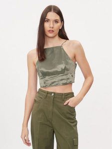 Calvin Klein Jeans Top J20J222903 Zielony Slim Fit. Zielone topy Calvin Klein Jeans, l, bez wzorów, z jeansu, bez kołnierzyka, bez ramiączek. Za 189,99 zł.