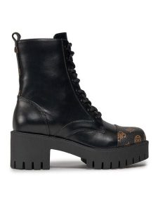 Guess Trzewiki FL8WAP ELE10 Czarny. Czarne botki Guess, z aplikacjami, ze skóry, bez obcasa, na słupku, bez zapięcia. Za 459,99 zł.