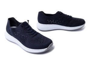 RIEKER N5556-14 blue, półbuty damskie. Niebieskie półbuty Rieker, na lato, bez wzorów, bez obcasa, bez zapięcia. Za 209,93 zł.
