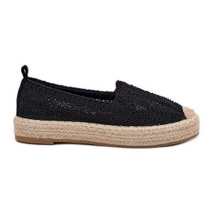 Espadryle Damskie Na Platformie Vinceza 17392 Czarne. Czarne espadryle bez wzorów, z jeansu, bez obcasa, na platformie. Za 179,00 zł.