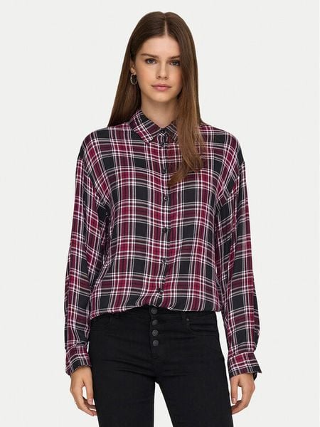 ONLY Koszula Evia 15355741 Bordowy Loose Fit. Czerwone koszule ONLY, xs, bez wzorów, z wiskozy, bez kołnierzyka, bez ramiączek. Za 99,99 zł.