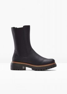Kozaki Rieker. Czarne kozaki bonprix, bez wzorów, bez obcasa, bez zapięcia. Za 299,99 zł.