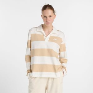 Koszulka damska New Balance WT53522DLA – beżowa. Brązowe bluzki New Balance, xs, bez wzorów, z bawełny, klasyczne, bez kołnierzyka, bez ramiączek. Za 329,99 zł.