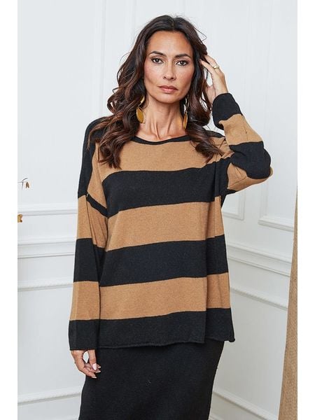 So Cachemire Sweter "Epi" w kolorze czarno-jasnobrązowym rozmiar: XL. Brązowe swetry oversize So Cachemire, xl, bez wzorów, z kaszmiru, bez ramiączek. Za 266,66 zł.