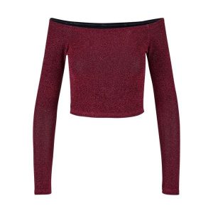 Cekinowy sweter damski z długim rękawem i odkrytymi ramionami Urban Classics. Brązowe swetry klasyczne Urban Classics, na zimę, z materiału, bez kołnierzyka. Za 142,00 zł.