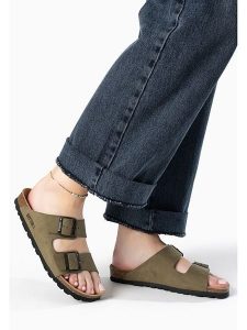 BAYTON Klapki "Atlas" w kolorze khaki rozmiar: 36. Brązowe klapki Bayton, bez wzorów, z otwartym noskiem, bez obcasa. Za 202,45 zł.