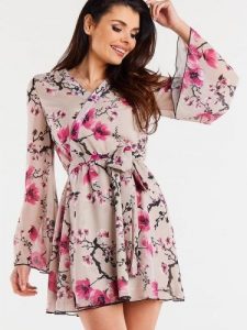 Sukienka Model A509 Cherry Flowers - awama. Czerwone sukienki Awama, na imprezę, l, bez wzorów, z szyfonu, bez kołnierzyka, bez ramiączek. Za 356,58 zł.