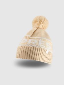 4F Czapka zimowa z dodatkiem wełny damska - beżowa S. Brązowe czapki 4f, bez wzorów, z wełny, klasyczne. Za 89,99 zł.