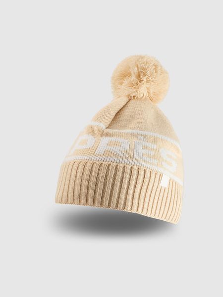 4F Czapka zimowa z dodatkiem wełny damska - beżowa S. Brązowe czapki 4f, bez wzorów, z wełny, klasyczne. Za 89,99 zł.