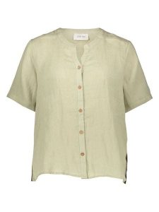 Kaffe Lniana bluzka w kolorze rozmiar: S/M. Zielone bluzki Kaffe, m, bez wzorów, ze lnu, bez kołnierzyka, bez ramiączek. Za 139,95 zł.