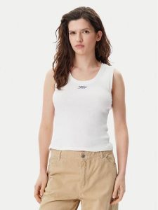 Tommy Jeans Top DW0DW21369 Biały Slim Fit. Białe topy Tommy Jeans, xs, bez wzorów, z bawełny, bez kołnierzyka, bez ramiączek. Za 89,99 zł.