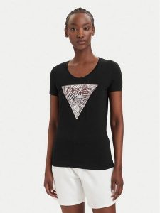 Guess T-Shirt W6GI19 K3042 Czarny Regular Fit. Czarne t-shirty Guess, xxl, z aplikacjami, z bawełny, bez kołnierzyka, bez ramiączek. Za 165,99 zł.