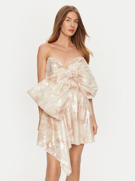 Bardot Sukienka koktajlowa Brydie 59557DB Beżowy Slim Fit. Brązowe kombinezony Bardot, bez wzorów, z syntetyku, wizytowe, bez kołnierzyka, bez ramiączek. Za 369,99 zł.