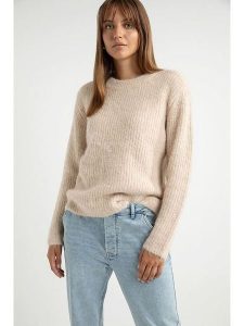 Josephine & Co Sweter "Ariana" w kolorze kremowym rozmiar: M. Brązowe swetry oversize Josephine & Co, m, bez wzorów, z wełny, bez ramiączek. Za 241,56 zł.