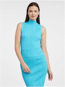 Orsay Top dzianinowy w kolorze błękitnym rozmiar: M. Niebieskie topy Orsay, m, bez wzorów, z dzianiny, bez kołnierzyka, bez ramiączek. Za 43,99 zł.