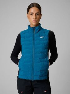 4F Bezrękawnik trekkingowy z wypełnieniem Primaloft Silver damski - turkusowy S. Niebieskie kamizelki 4f, na lato, l, bez wzorów, z materiału, bez kołnierzyka, bez ramiączek, bez kaptura. Za 349,99 zł.