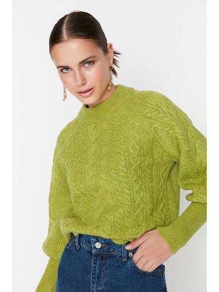 Trendyol Sweter w kolorze zielonym rozmiar: M. Zielone swetry oversize Trendyol, m, bez wzorów, ze splotem, bez ramiączek. Za 131,43 zł.
