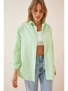 Happiness Istanbul Bluzka w kolorze zielonym rozmiar: 38. Zielone bluzki Happiness Istanbul, bez wzorów, bez kołnierzyka, bez ramiączek. Za 63,95 zł.